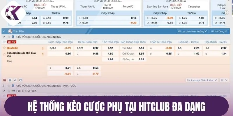 Hệ thống kèo cược phụ tại Hitclub đa dạng